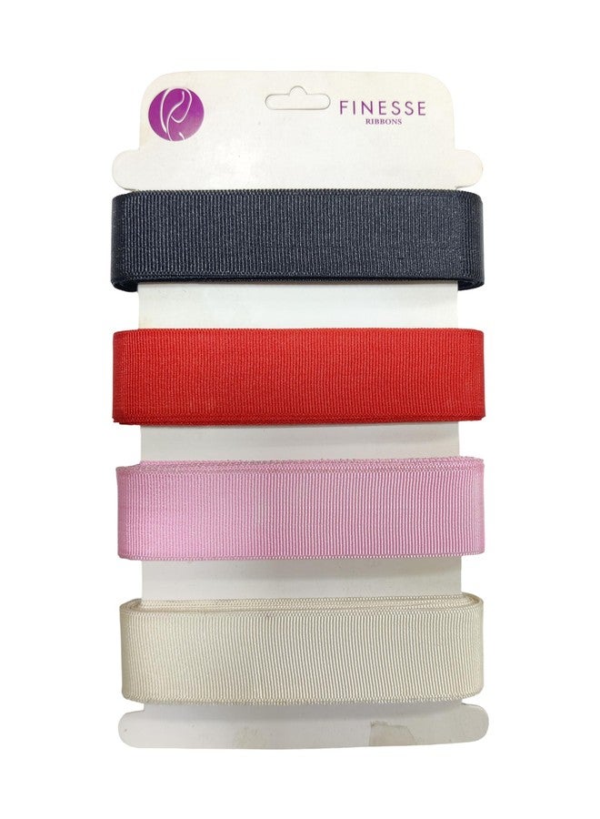 Finesse Grosgrain Ribbon Decoration, Multi-Purpose Use, Gift Wrapping (Multicolor, Size : 1 Inch) Pack of 4